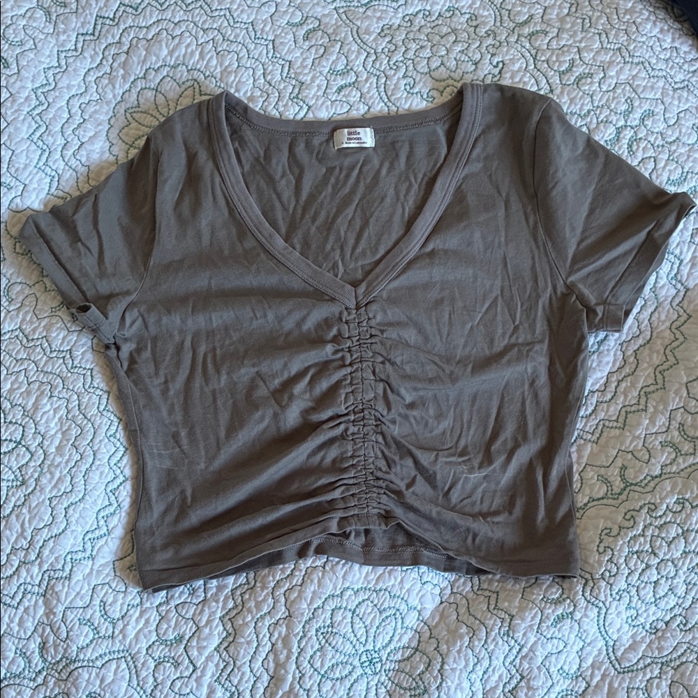 Little Moon Ruched V-Neck Crop Top